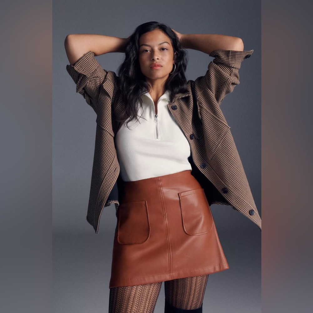 Womens Anthropologie Maeve Faux Leather A-Line Mini Skirt Camel XSP 0-2 brown